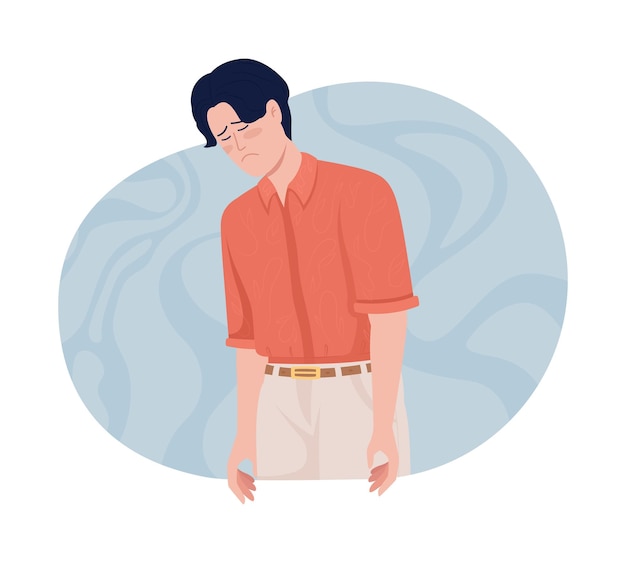 Sadness 2D vector isolated illustration Depressed flat character on cartoon background Melancholic guy Man feeling down and blue colourful scene for mobile website presentation