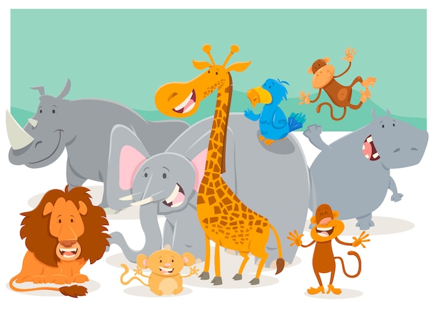 Vettore gruppo di personaggi animali safari