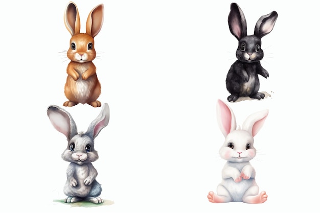 Safari Animal set brown black gray and white hares in 3d style Isolated vector illustration