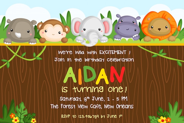 Safari Animals Birthday Party Invitation