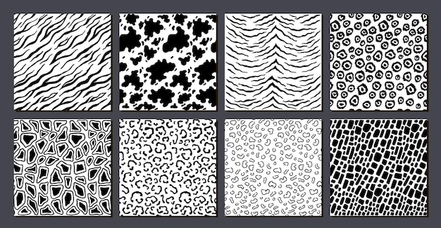 Safari animali pelle seamless pattern set mammiferi pelliccia