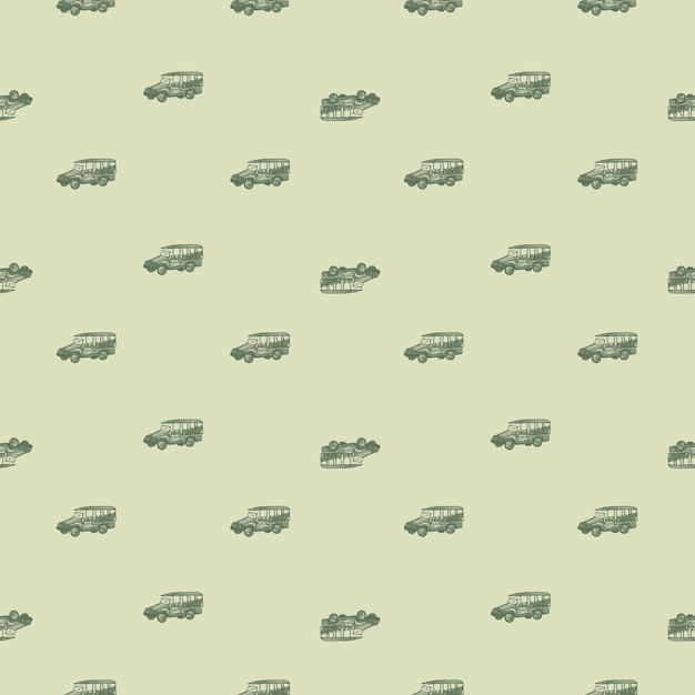 Safari bus engraved seamless pattern vintage adventure off road car in hand drawn style