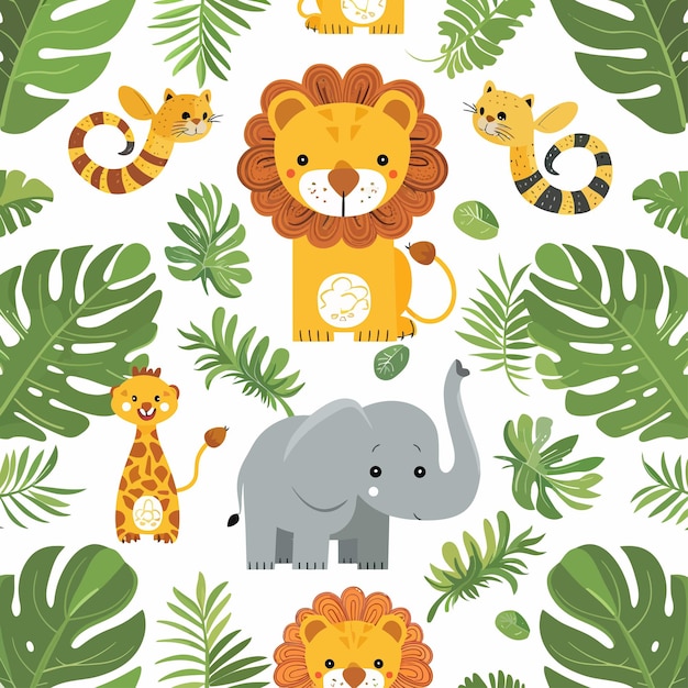 Safari_childish_seamless_pattern_vector (サファリ・チルディッシュ・シームレス・パターン・ベクトル)