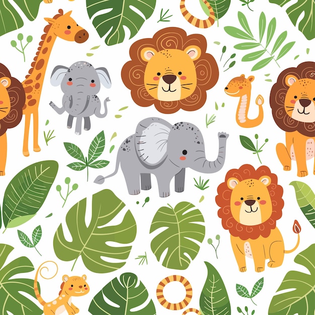 Safari_childish_seamless_pattern_vector (サファリ・チルディッシュ・シームレス・パターン・ベクトル)