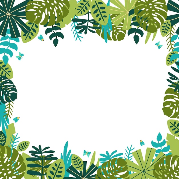 Cornice safari cornice floreale giungla verde foglie tropicali cornice di foglie di palma sullo sfondo della natura bordo della foresta pluviale verde modello di carta tropicale foglia di monstera illustrazione vettoriale design della giungla estiva