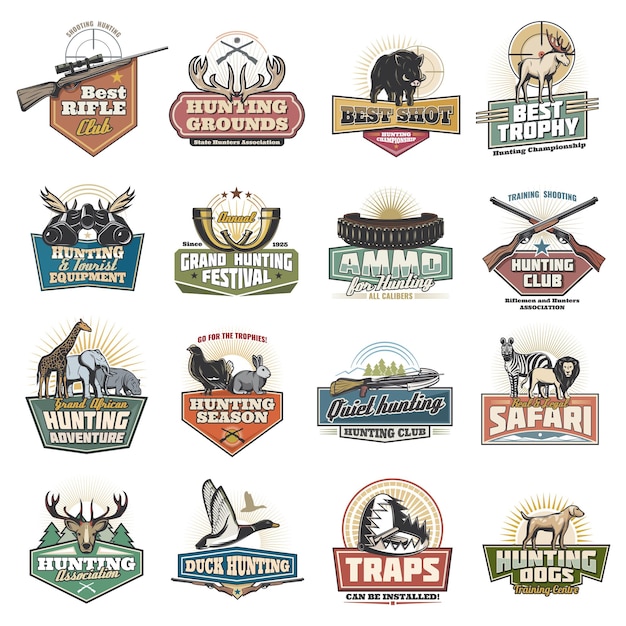 Vector safari and hunting sport icons equipment