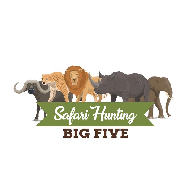 Vector safari hunting vector african big five animals