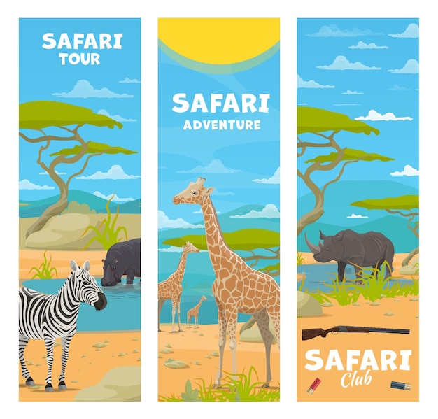 Safari jacht Cartoon Afrikaanse dieren op savanne