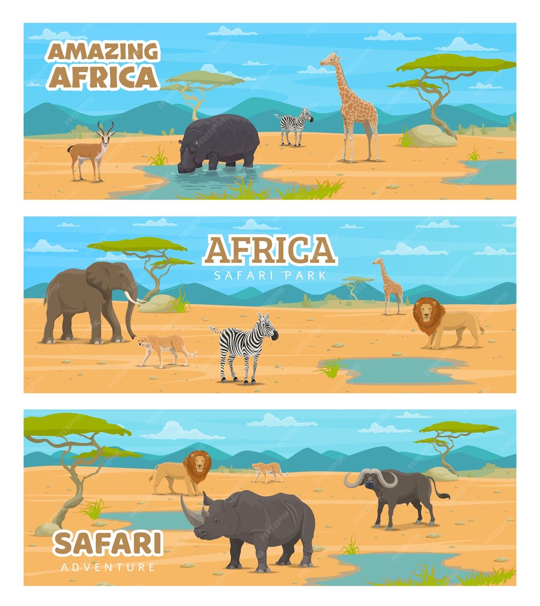 Premium Vector | Safari park or hunting sport african animals in