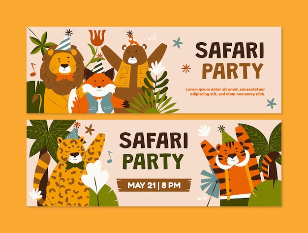 Vector safari party horizontal banner template