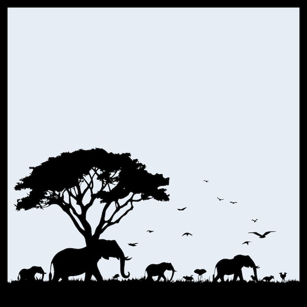 Vector safari silhouette sunset vector illustration clip art