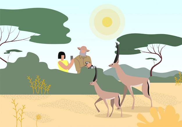 Vector safari, wildlife photography flat illustration