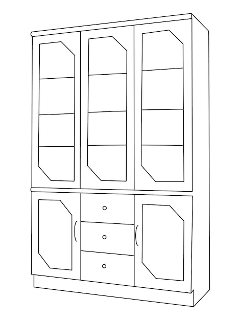 Safe Almirah Vector Illustratie planken met boeken boekenplank achtergrond Vitrine Outline