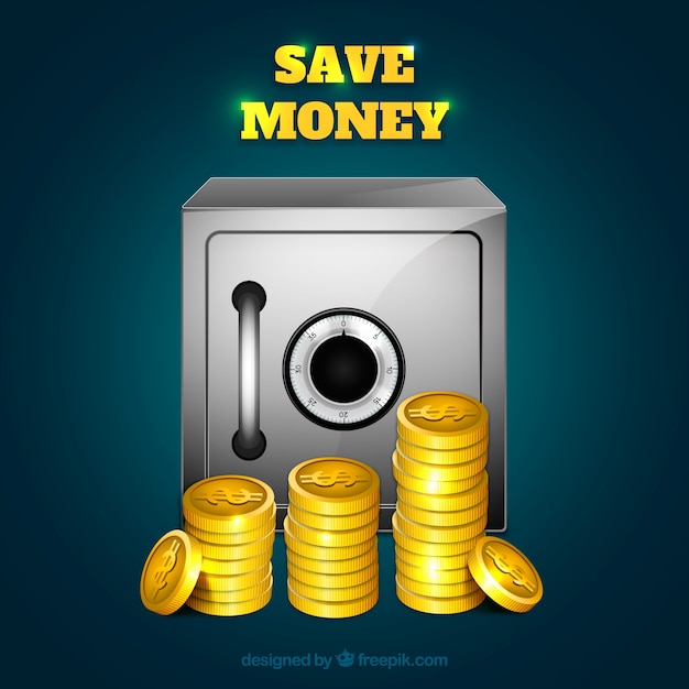 Vector safe box background with coins