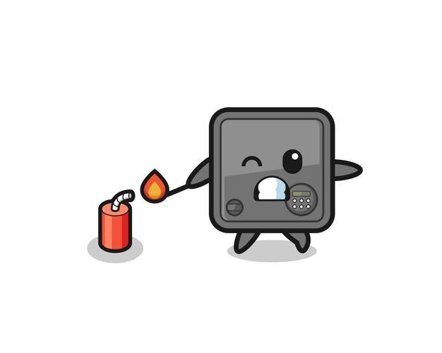 Safe box mascot illustration playing firecracker