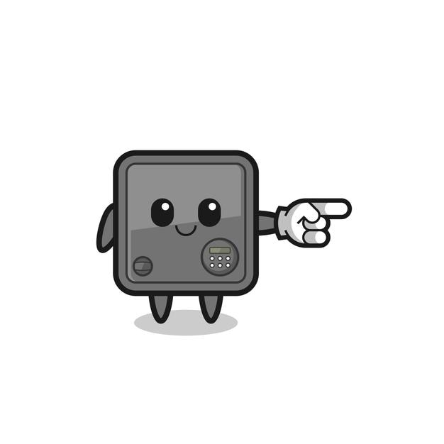 Safe box mascot with pointing right gesture