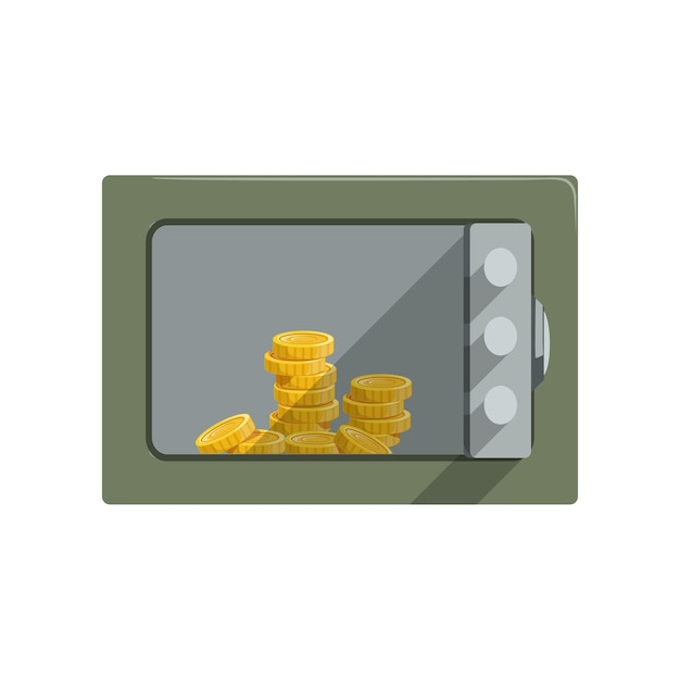 Safe box with golden coins safety business box cash secure protection concept vector Illustration isolated on a white background