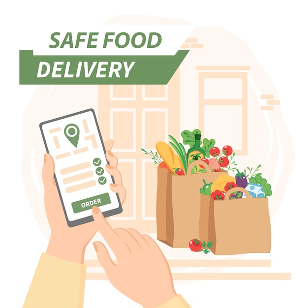 Safe food delivery Contactless delivery service  Food are next to the door to the house