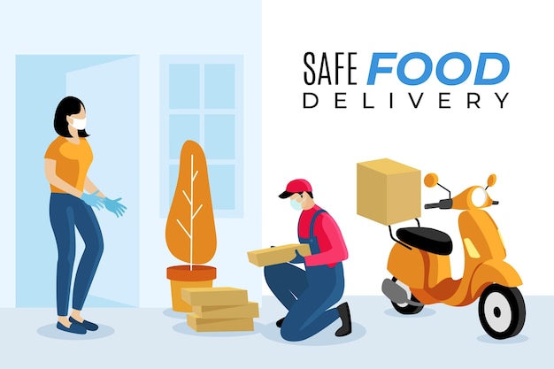 Safe food delivery guy on scooter