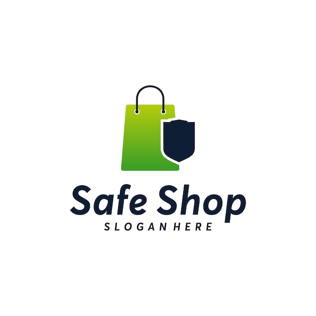 Vector safe shop logo designs concept vector shield and shopping bag logo template