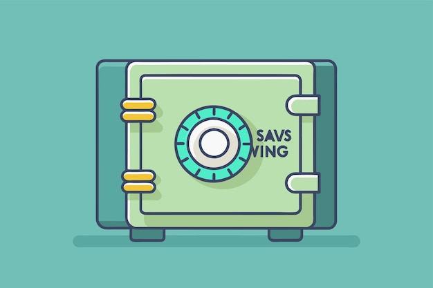 Vector a safe with the word saving on it symbolizing a secure place for storing money savings in the safet simple and minimalist flat vector illustration