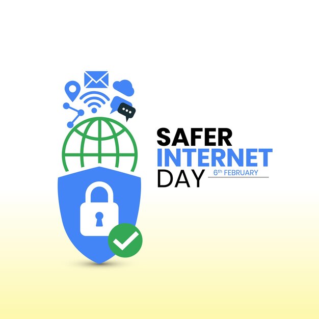 Banner illustrativo del safer internet day modello vettoriale del concetto di sicurezza informatica per la scheda banner