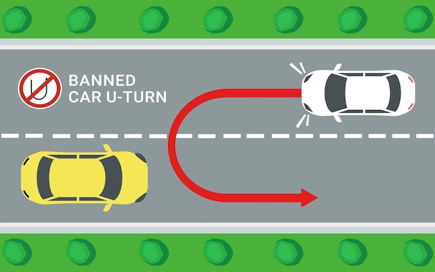 Правила безопасного вождения автомобиля и советы запрещенный разворот автомобиля, всегда соблюдайте правила дорожного движения