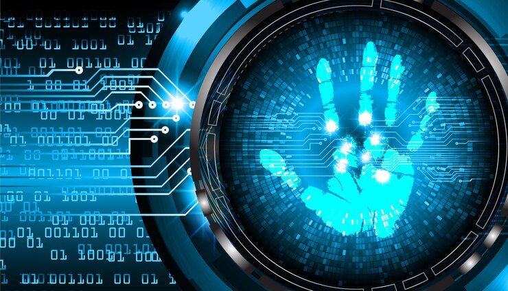 Vector safety concept,cyber security, fingerprint. scanning. hand print.