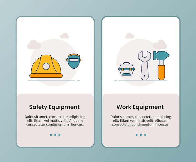 Vector safety equipment work equipment campaign for onboarding mobile apps template