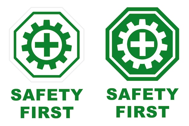 Safety first hexagonal logo design printable signage for safely workplace construction banner poster