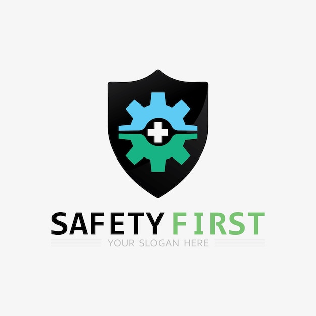 Safety first logo icona disegno vettoriale e illustrazione segno grafico