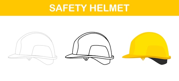 Safety Helmet tracing and coloring worksheet for kids