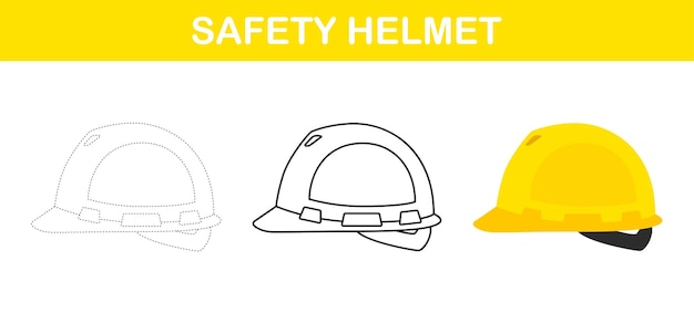 Safety Helmet tracing and coloring worksheet for kids