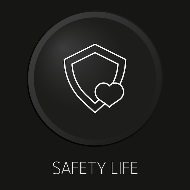 Vector safety life minimal vector line icon on 3d button isolated on black background premium vector