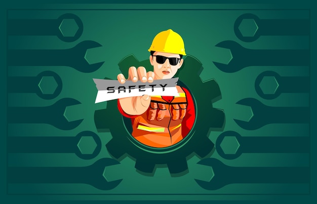 Premium Vector | Safety officer wallpaper giving instructions to work