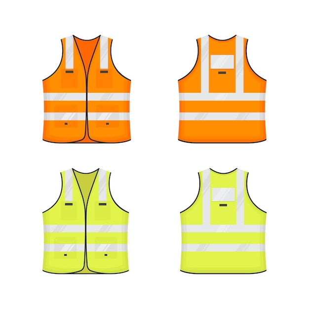 Вектор Светоотражающий жилет безопасности знак значок плоский дизайн векторные иллюстрации набор оранжевый и желтый