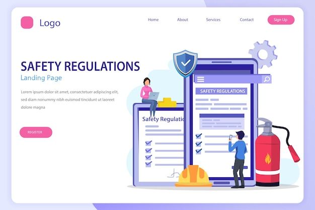 Safety regulation concept osha landing page website flat vector template