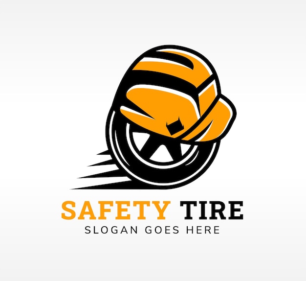 Safety riding logo design template. combination between tire and safety helmet for worker.