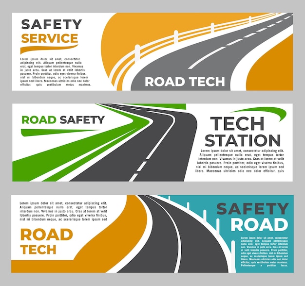 Vector safety roads industry banners highway pathway