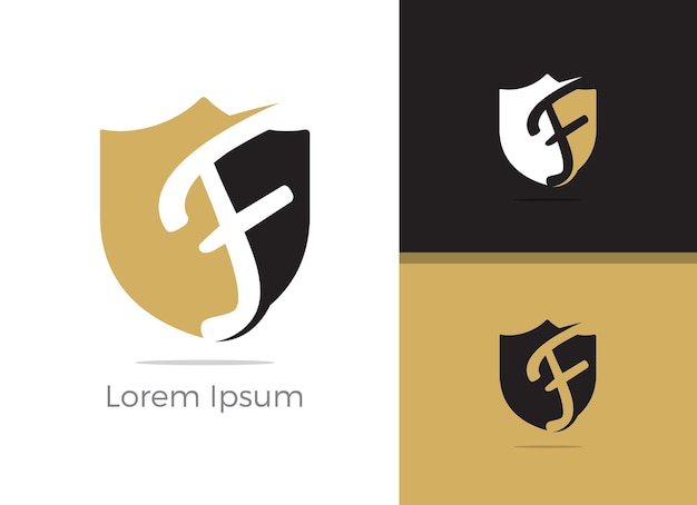 Safety and security letter f logo design, f letter in shield vector icon.