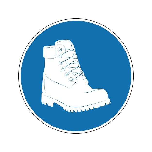 Обязательный знак Круглый синий знак Носите ботинки, чтобы защитить ноги от травм