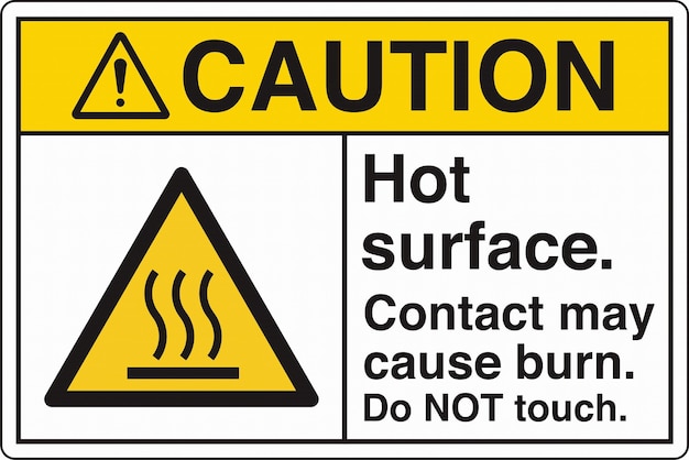safety sign caution hot surface contact may cause burn do not touch heat resistant gloves required