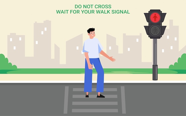 Safety traffic rules and tips do not cross wait for your walk signal crosswalk accident