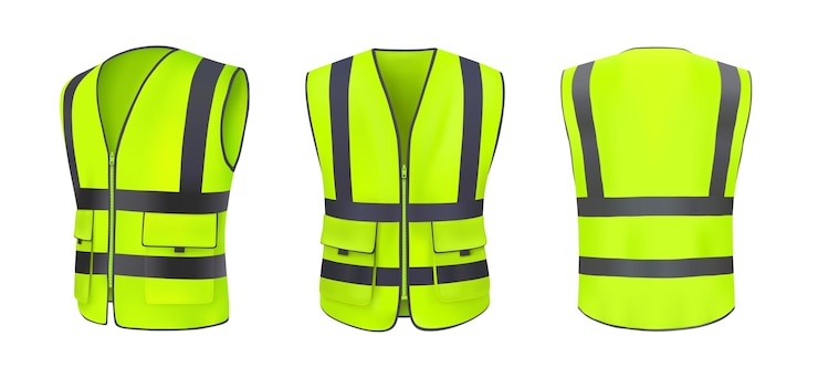 Premium Vector | Safety vest front, back view and side. yellow, light ...