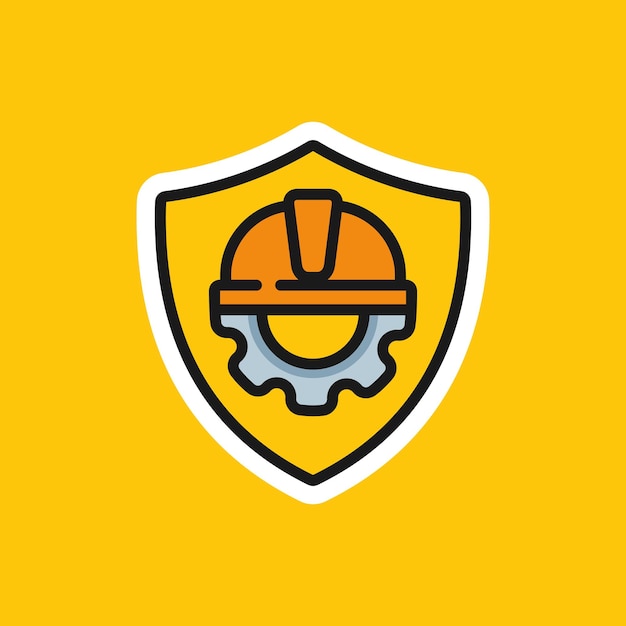 safety work logo template with shield and labour helmet concept