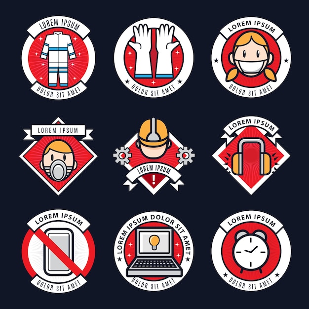 Safety on work symbol logo badge set