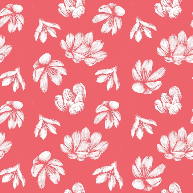 Saffraan naadloze patroon schets Krokus bloemenpatroon Handgetekende vectorillustratie
