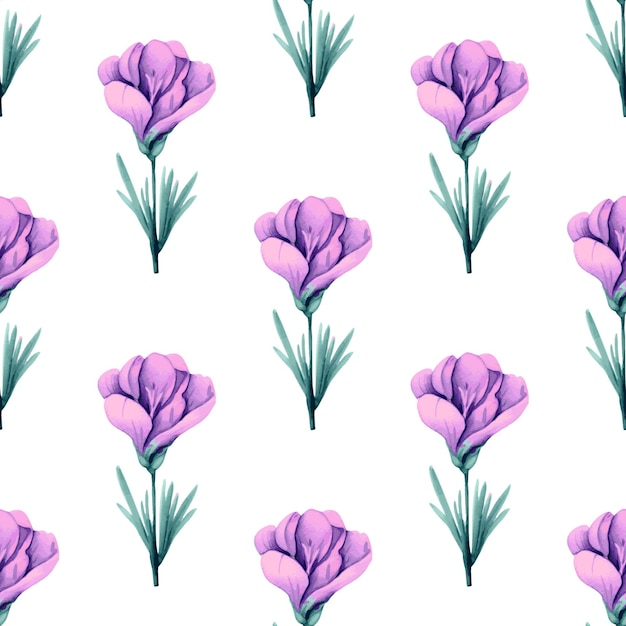 Saffron purple flower vector seamless pattern in watercolor style Textile print design for summer d