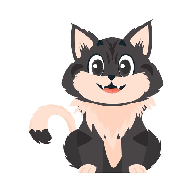 Sagaciouslybeat dim cat Grinning cat Cartoon style Vector Illustration