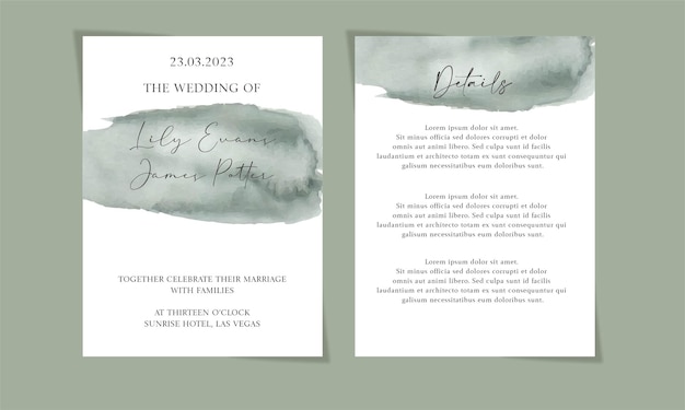 Sage green abstract watercolor wedding invitation